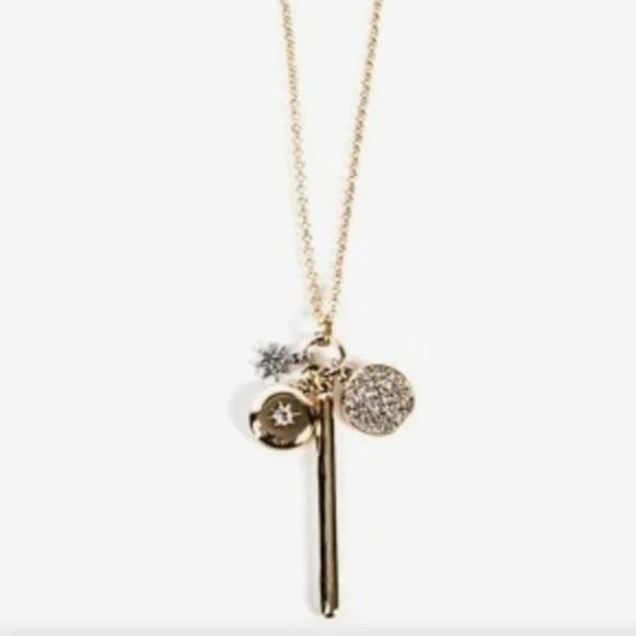 NEW Camilla Charm Necklace - Long Gold & Crystal Charm Necklace 16" - Picture 2 of 6